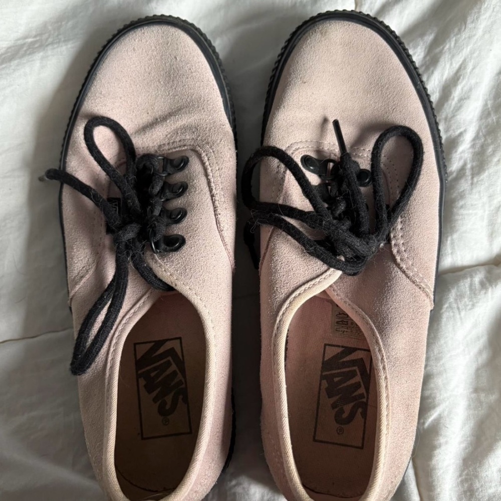 Vans Light Pink Suede Shoes with Black Accents